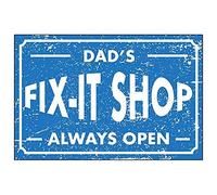 V Safety Rough Blue/Dad's Fix - It Shop/Always Open Sign - 300mm x 200mm - Rigid Plastic