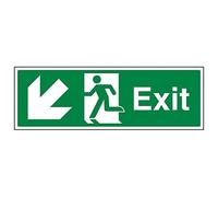 V Safety Safe Condition Exit - Exit Arrow Down Left - 300 X 100 mm Restickable Safety Sign