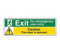 V Safety Safe Condition Exit - Exit for Emergency Use Only/Door Alarmed - 300 x 100 mm Restickable Safety Sign Safety Sign
