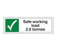 V Safety Safe Working Load 2.0 Tonnes - Landscape 300 x 100 mm - Glow In The Dark 1mm Rigid Plastic Safety Sign