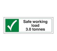 V Safety Safe Working Load 3.0 Tonnes - Landscape 300 x 100 mm - 2mm Rigid Plastic Safety Sign