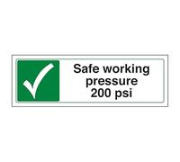 V Safety Safe Working Pressure 200 Psi - Landscape 300 x 100 mm - Glow In The Dark 1mm Rigid Plastic Safety Sign