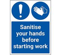 V Safety Sanitise Your Hands Before Starting Work - 300mm x 400mm - 1mm Rigid Plastic