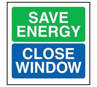 V Safety Save Energy Close Window 100 x 100 mm - Glow In The Dark Self Adhesive Vinyl Safety Sign