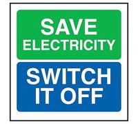 V Safety Save Energy Switch It Off 100 x 100 mm - Glow In The Dark Self Adhesive Vinyl Safety Sign