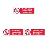 V Safety Scaffolding Incomplete - Landscape 300 x 100 mm - 2mm Rigid Plastic Safety Sign (Pack of 3)