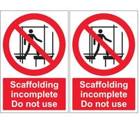 V Safety Scaffolding Incomplete - Portrait 200 x 300mm - 2mm Rigid Plastic Safety Sign (Pack of 2)