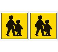 V Safety School Bus 200 x 200 mm - 1mm Rigid Plastic - Yellow Safety Sign (Pack of 2)
