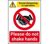 V Safety SD In Operation - Do Not Shake Hands - 150mm x 200mm - 1mm Rigid Plastic