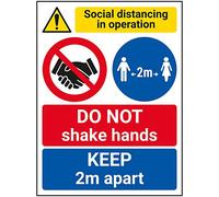 V Safety SD In Operation - Do Not Shake Hands - Keep 2m - 150mm x 200mm - 1mm Rigid Plastic