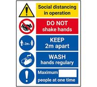 V Safety SD In Operation - Do Not Shake - Wash Hands - 150mm x 200mm - 1mm Rigid Plastic