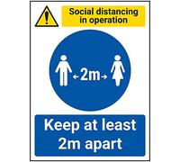 V Safety SD In Operation - Keep 2m Apart - 150mm x 200mm - Self Adhesive Vinyl