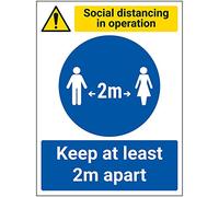V Safety SD In Operation - Keep 2m Apart - 300mm x 400mm - 1mm Rigid Plastic