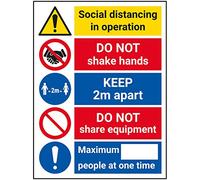 V Safety SD In Operation - Keep 2m Apart - Do Not Share - 150mm x 200mm - Self Adhesive Vinyl