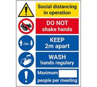 V Safety SD In Operation - Keep 2m Apart - Wash Hands - 300mm x 400mm - Self Adhesive Vinyl