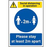 V Safety SD In Operation - Stay 2m Apart - 150mm x 200mm - Self Adhesive Vinyl