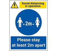 V Safety SD In Operation - Stay 2m Apart - 300mm x 400mm - 1mm Rigid Plastic