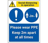 V Safety SD In Operation - Wear PPE - Keep 2m Apart - 300mm x 400mm - Self Adhesive Vinyl