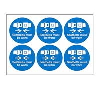 V Safety Seatbelts Must Be Worn Vinyl Labels On A Sheet 65 mm Dia - Self Adhesive Vinyl - Sheet of 6 Safety Sign