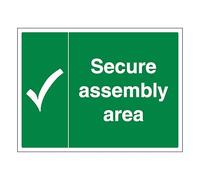 V Safety Secure Assembly Area with Tick 300 x 200 mm - Glow In The Dark 1mm Rigid Plastic Safety Sign