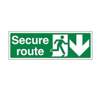 V Safety Secure Route Arrow Down 450 x 150 mm - 2mm Rigid Plastic Safety Sign