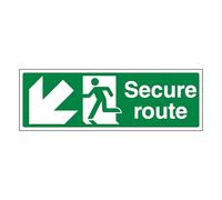 V Safety Secure Route Arrow Down Left 600 x 200 mm - 2mm Rigid Plastic Safety Sign