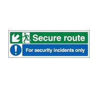 V Safety Secure Route Arrow Down Left/Security Incidents Only 300 x 100 mm - 2mm Rigid Plastic Safety Sign