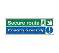 V Safety Secure Route Arrow Down Right/Security Incidents Only 300 x 100 mm - 2mm Super-Tough Rigid Plastic Safety Sign