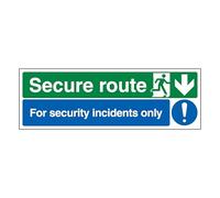 V Safety Secure Route Arrow Down/Security Incidents Only 450 x 150 mm - Glow In The Dark 1mm Rigid Plastic Safety Sign