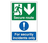 V Safety Secure Route Arrow Down/Security Incidents Only - Portrait 200 x 300mm - 2mm Rigid Plastic Safety Sign