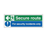 V Safety Secure Route Arrow Left/Security Incidents Only 450 x 150 mm - Glow In The Dark 1mm Rigid Plastic Safety Sign