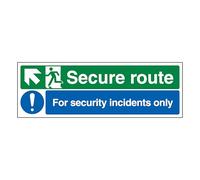V Safety Secure Route Arrow Up Left/Security Incidents Only 300 x 100 mm - Glow In The Dark 1mm Rigid Plastic Safety Sign