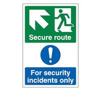 V Safety Secure Route Arrow Up Left/Security Incidents Only - Portrait 200 x 300 mm - 2mm Super-Tough Rigid Plastic Safety Sign