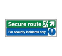 V Safety Secure Route Arrow Up Right/Security Incidents Only 600 x 200 mm - Glow In The Dark 1mm Rigid Plastic Safety Sign