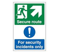 V Safety Secure Route Arrow Up Right/Security Incidents Only - Portrait 200 x 300 mm - Glow In The Dark Self Adhesive Vinyl Safety Sign