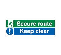 V Safety Secure Route/Keep Clear 300 x 100 mm - Glow In The Dark 1mm Rigid Plastic Safety Sign