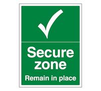 V Safety Secure Zone with Tick - Remain in Place - Portrait 600 x 800 mm - Self Adhesive Vinyl Safety Sign