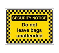 V Safety Security Notice - Do Not Leave Bags Unattended - Pattern Border 200 x 150 mm - 3mm Aluminium Composite Safety Sign