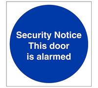 V Safety Security Notice This Door Is Alarmed 100 x 100 mm - 2mm Rigid Plastic Safety Sign