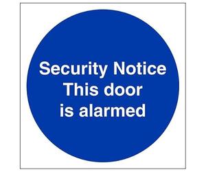V Safety Security Notice This Door Is Alarmed 150 x 150 mm - 2mm Rigid Plastic Safety Sign