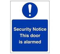 V Safety Security Notice This Door Is Alarmed - Portrait 150 x 200 mm - 3mm Brushed Aluminium Composite Safety Sign