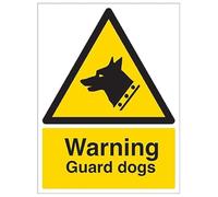 V Safety Security Notice - Warning Guard Dogs 300 x 400 mm - 3mm Brushed Aluminium Composite Safety Sign