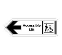 V Safety Shaped Safety Sign - Accessible Lift Arrow Left - 300X100-1MM Rigid Plastic