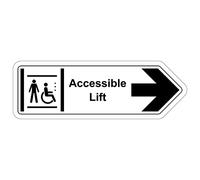 V Safety Shaped Safety Sign - Accessible Lift Arrow Right - 300X100-1MM Rigid Plastic