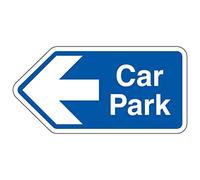 V Safety Shaped Safety Sign - Car Park Arrow Left Blue-300X150-Self Adhesive Vinyl
