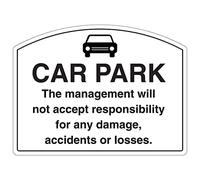 V Safety Shaped Safety Sign - Car Park - Management Responsibility - 300X200 - 1MM Rigid Plastic