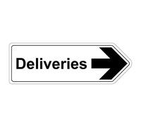 V Safety Shaped Safety Sign - Deliveries Arrow Right - 450X150 - 2MM Rigid Plastic