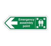 V Safety Shaped Safety Sign - Emergency Assembly Point Arrow Left-600X200-Self Adhesive Vinyl