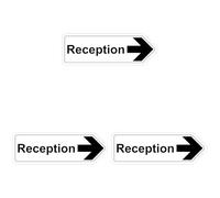 V Safety Shaped Safety Sign - Reception Arrow Right - 300X100-2MM Rigid Plastic (Pack of 3)