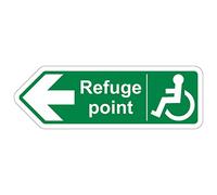 V Safety Shaped Safety Sign - Refuge Point Arrow Left - 600X200-2MM Rigid Plastic